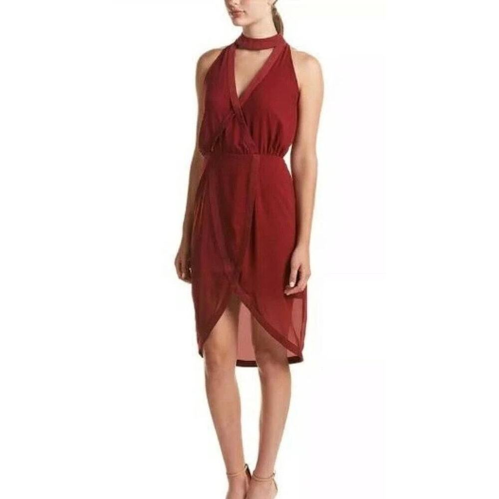 Keepsake The Label Maroon Red Curious Sheer Choker Mini Dress Sz S NWOT
